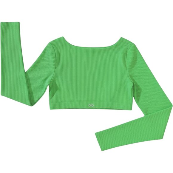 Alo Yoga Ribbed Defined Long Sleeve Bra Green Glow Rare Color M - Picture 5 of 9